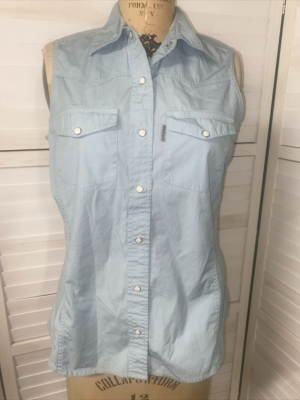 Carhartt Pearl Snap Sleeveless Aqua Top Embroidered Logo Western Country Large